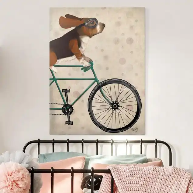 Radtour - Basset auf Fahrrad Leinwandbild – Canvas Top-Preis