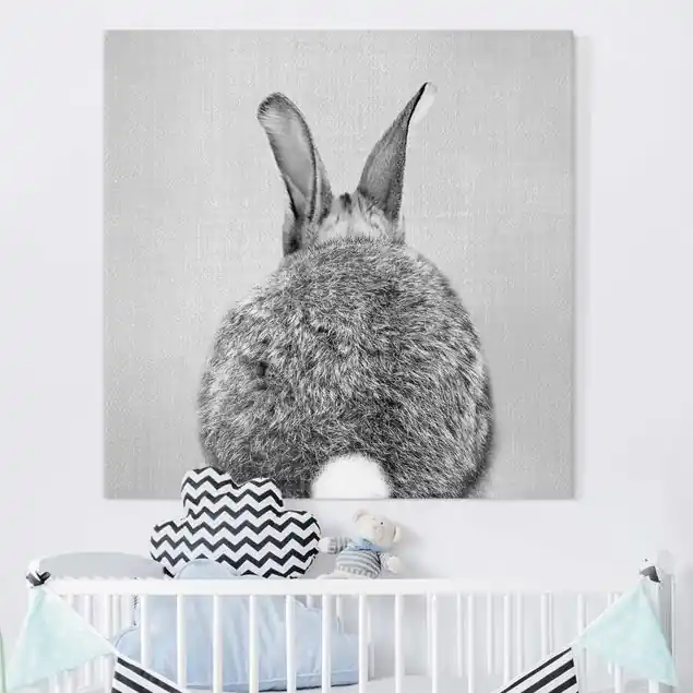 Hase von hinten Schwarz Weiß Leinwandbild – Canvas Sale
