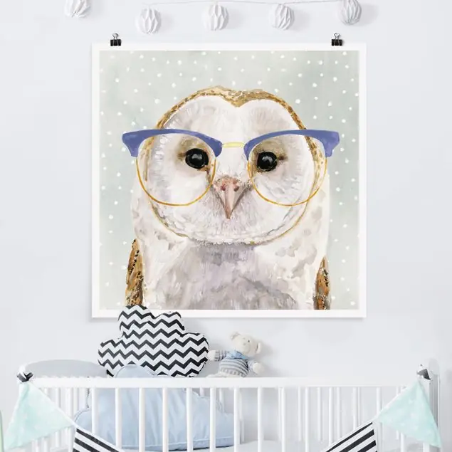 Neuheit Bebrillte Tiere - Eule Poster - Quadrat