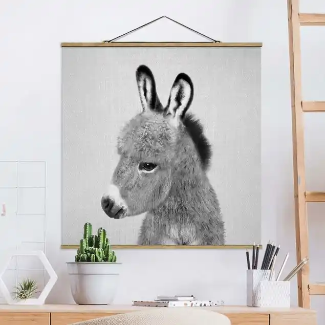 Esel Ernesto Schwarz Weiß Stoffbild Rabatt
