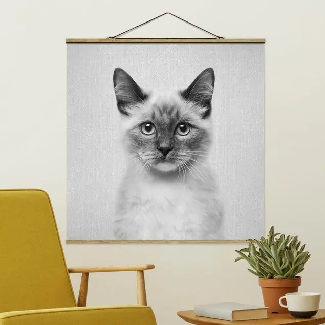 Preisreduziert Siamkatze Sibylle Schwarz Weiß Stoffbild