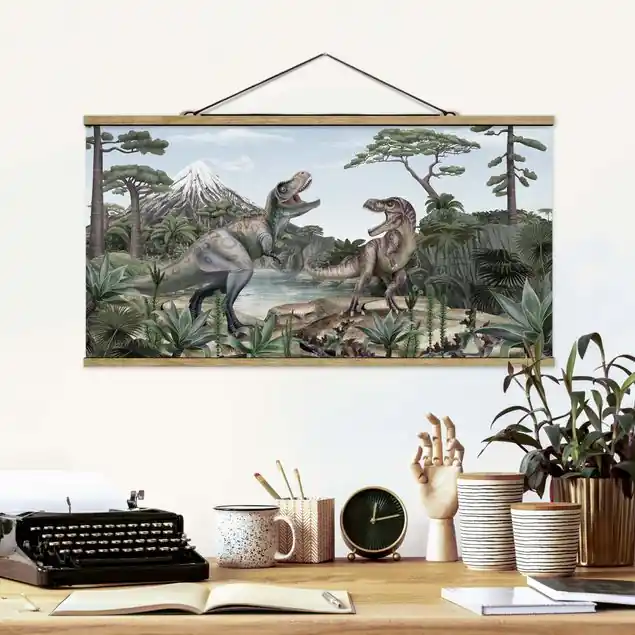 Kampf der Urzeitgiganten Stoffbild mit Posterleisten Knallerangebot