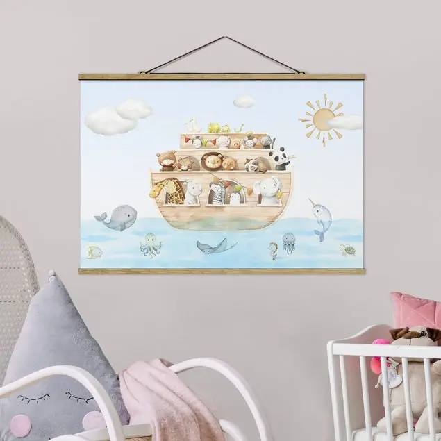 Saisonangebot Niedliche Tierkinder auf der Arche Stoffbild mit Posterleisten