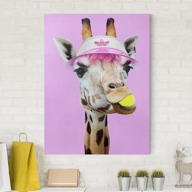 Sofort Bestellen Giraffe beim Tennis Leinwandbild – Canvas