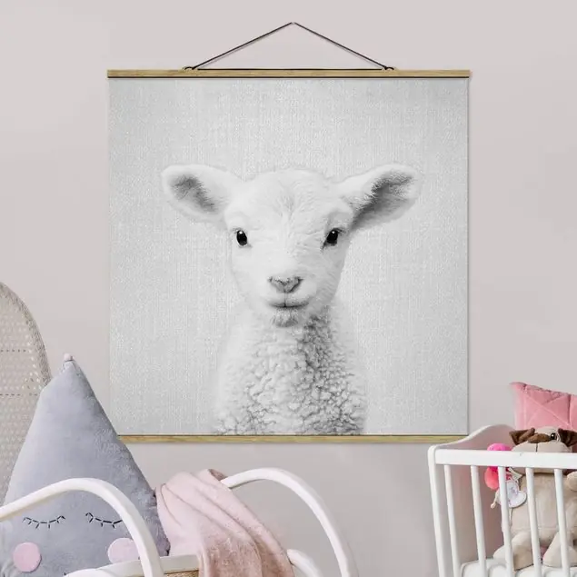 Mega-Angebot Baby Lamm Lina Schwarz Weiß Stoffbild