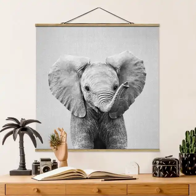 Baby Elefant Elsa Schwarz Weiß Stoffbild Garantierte Lieferung