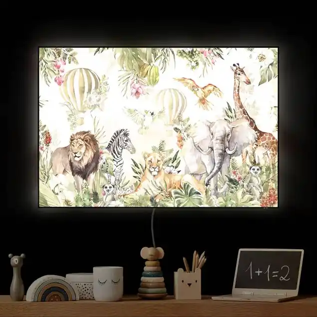 Aquarell Savannen Tiere LED-Wechselbild Versand Am Gleichen Tag