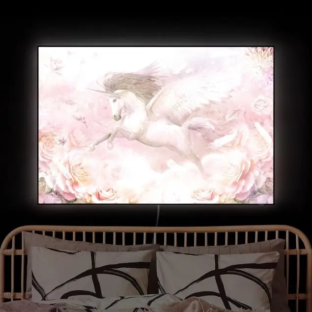 Pegasus Einhorn mit Rosen LED-Wechselbild Geprüft