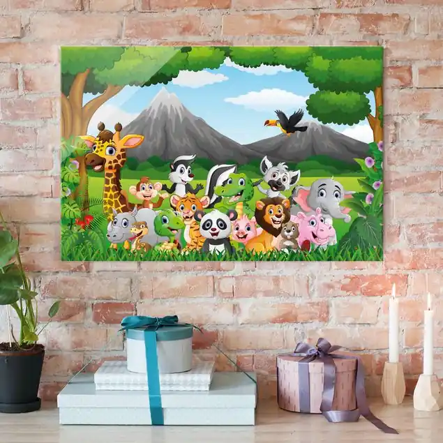 Wilde Dschungeltiere Glasbild - Querformat Mega-Angebot