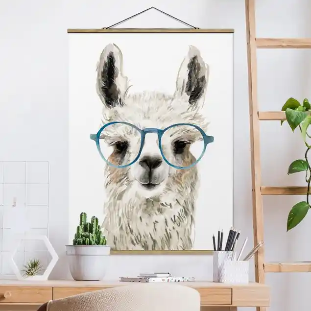 Hippes Lama mit Brille III Stoffbild - Hochformat Sale