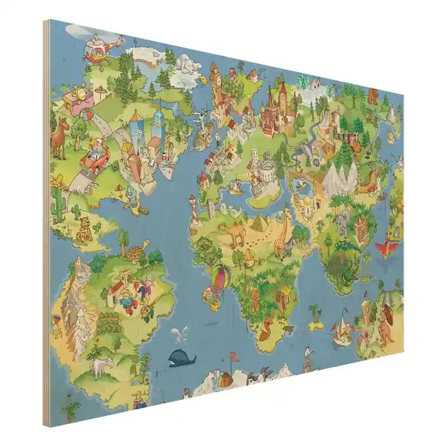 Direkt Vom Hersteller Great and Funny Worldmap Holzbild - Querformat 3:2