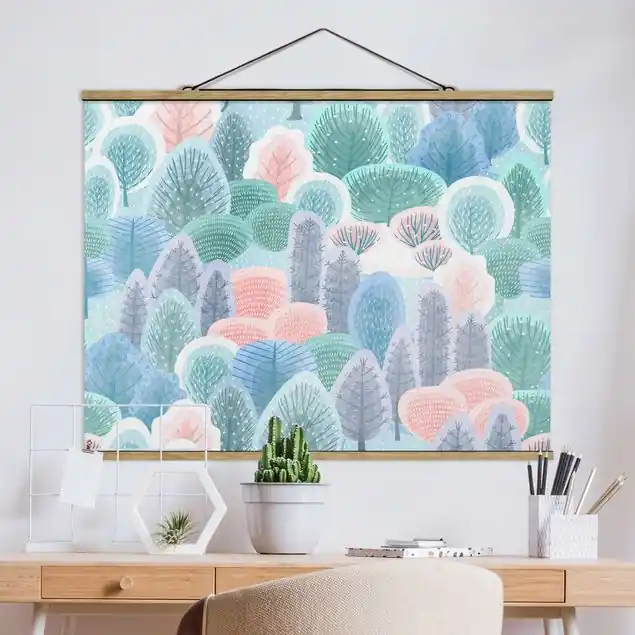 Kostenloser Rückversand Glücklicher Wald in Pastell Stoffbild