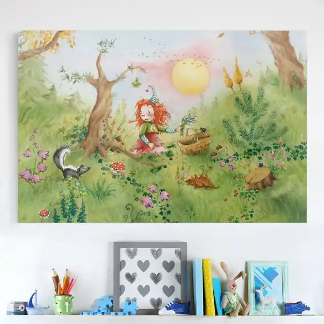 Ausverkauf Frida die kleine Waldhexe - Frida sammelt Kräuter Leinwandbild – Canvas