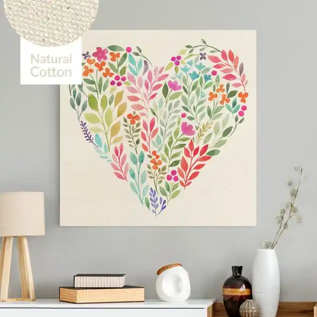 Blumiges Aquarell als Herz Leinwandbild auf Canvas Natural Wochenendangebot