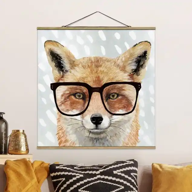 Bebrillte Tiere - Fuchs Stoffbild - Quadrat Gratis Versand