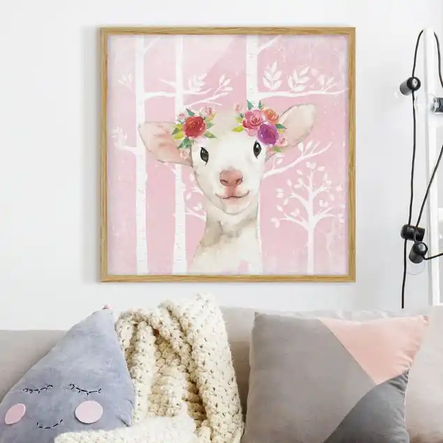 Letzte Chance Aquarell Schaf Rosa Bild mit Rahmen