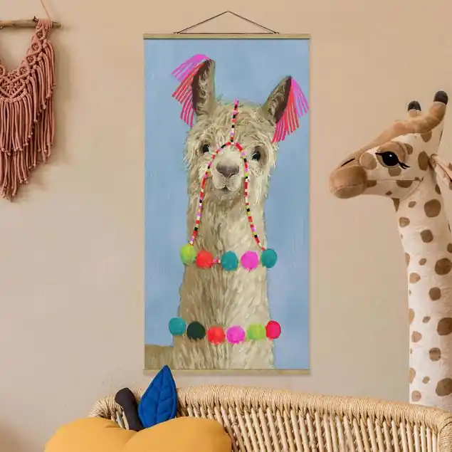 Preisreduziert Lama mit Schmuck IV Stoffbild - Hochformat