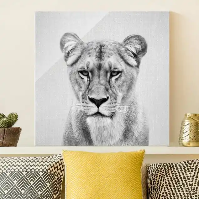 Online Kaufen Löwin Lisa Schwarz Weiß Glasbild