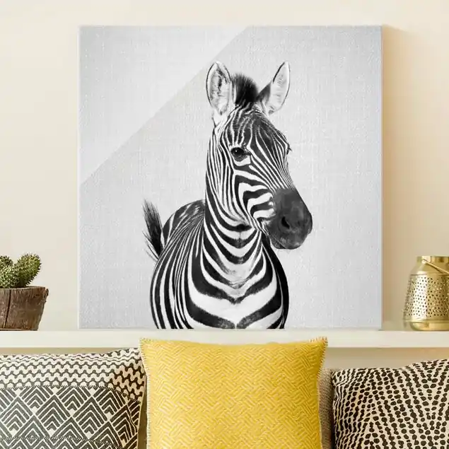 Neuheit Zebra Zilla Schwarz Weiß Glasbild