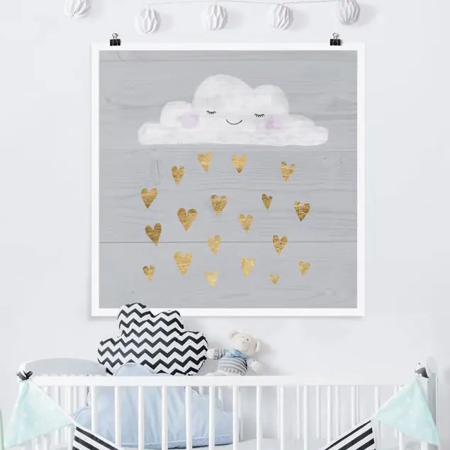 Wolke mit goldenen Herzen Poster - Quadrat Preis Gesenkt