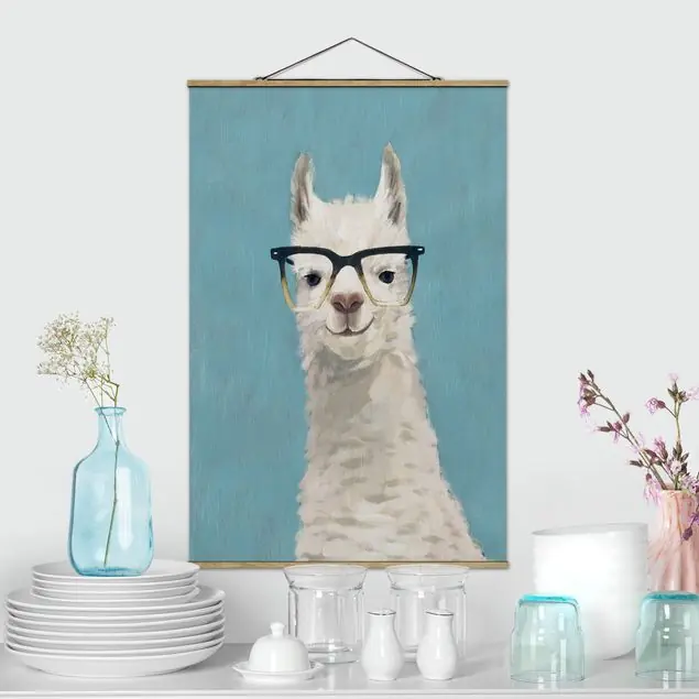 Neu Lama mit Brille IV Stoffbild - Hochformat