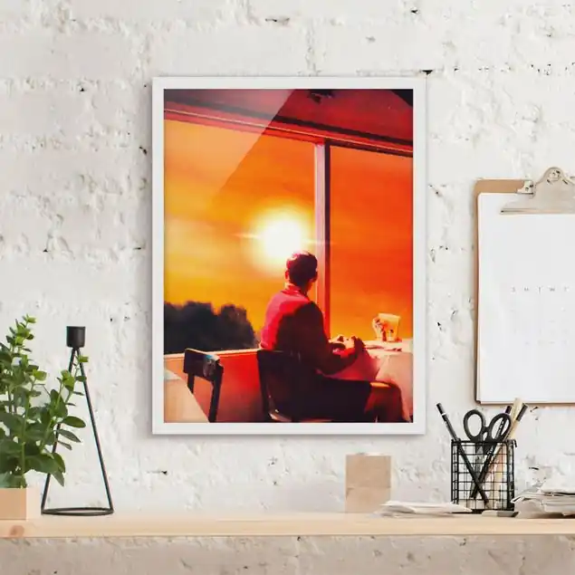 Top-Seller Retro Collage - Frühstück mit Aussicht Bild mit Rahmen