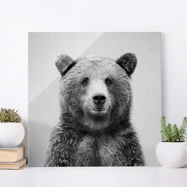 Garantierte Lieferung Grizzlybär Gustel Schwarz Weiß Glasbild
