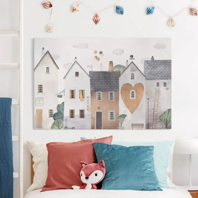 Aquarell Reihenhäuser Leinwandbild – Canvas Zertifiziert