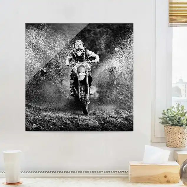 Direkt Vom Hersteller Motocross im Schlamm Glasbild - Quadrat