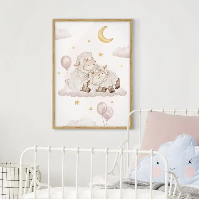 Kostenloser Rückversand Schafmama mit Baby Bild mit Rahmen