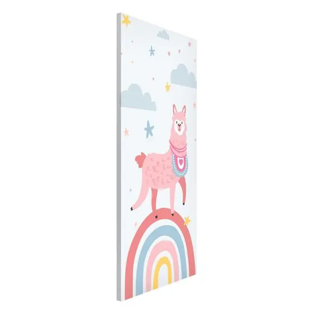 Aktuell Lama auf Regenbogen mit Sternen und Pünktchen Magnettafel