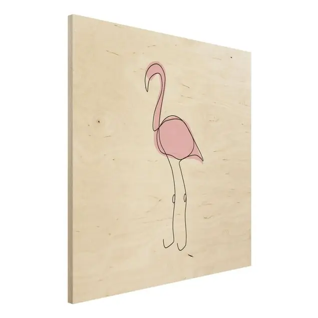 Flamingo Line Art Holzbild - Quadrat Direkt Vom Hersteller