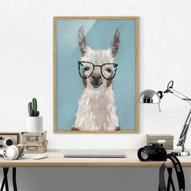 Meistverkauft Lama mit Brille II Bild mit Rahmen - Hochformat