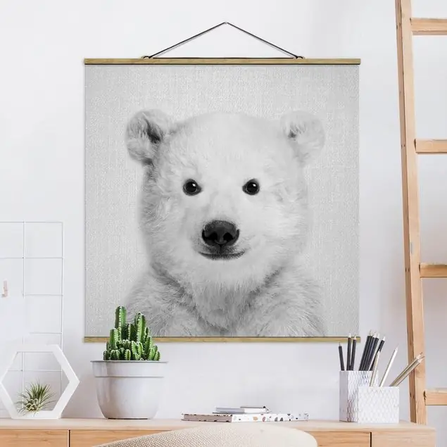 Begrenztes Angebot Baby Eisbär Emil Schwarz Weiß Stoffbild