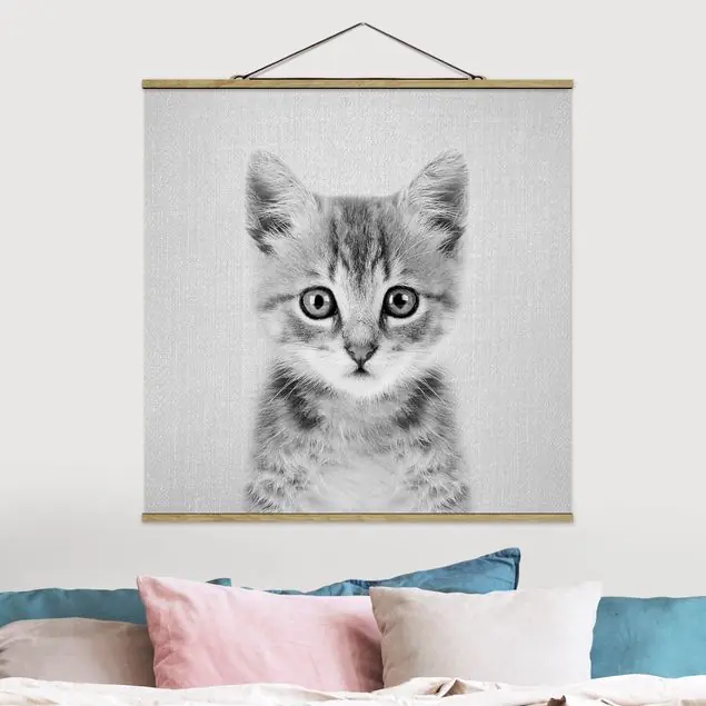 Baby Katze Killi Schwarz Weiß Stoffbild Kostenfreie Lieferung