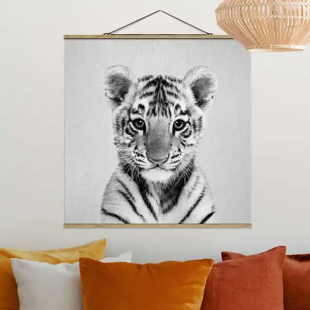 Günstig Baby Tiger Thor Schwarz Weiß Stoffbild