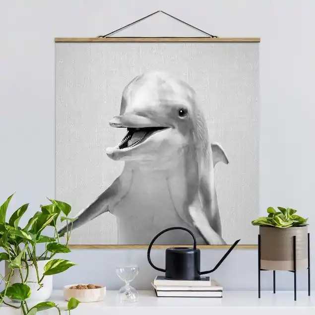 Delfin Diddi Schwarz Weiß Stoffbild Günstig