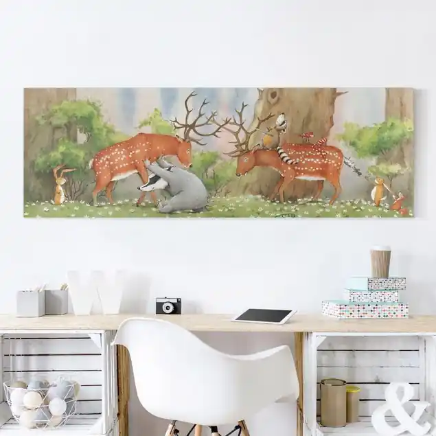 Wassili Waschbär - Wassili hilft den Hirschen Leinwandbild – Canvas Kracherpreis