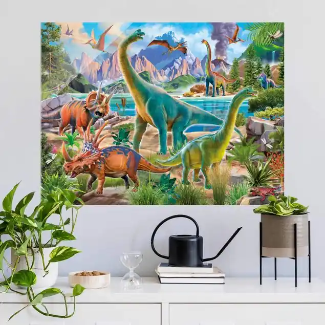 Brachiosaurus und Tricaterops Glasbild Nur Für Kurze Zeit