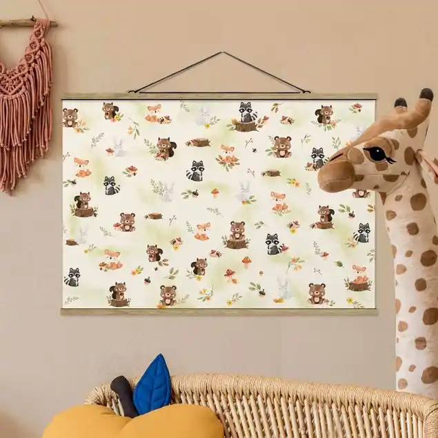 Waldtiere Herbst Stoffbild Heißes Angebot