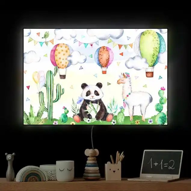 Preisknaller Panda und Lama Aquarell LED-Wechselbild