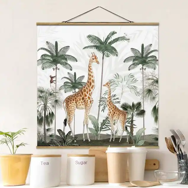 Knallerangebot Eleganz der Giraffen im Dschungel Stoffbild mit Posterleisten