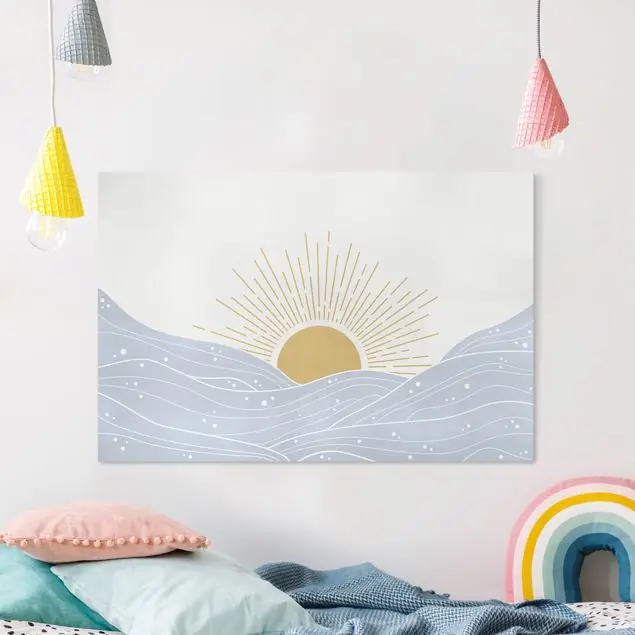 Boho Sonnenuntergang über dem Meer Leinwandbild – Canvas Kostenloser Rückversand
