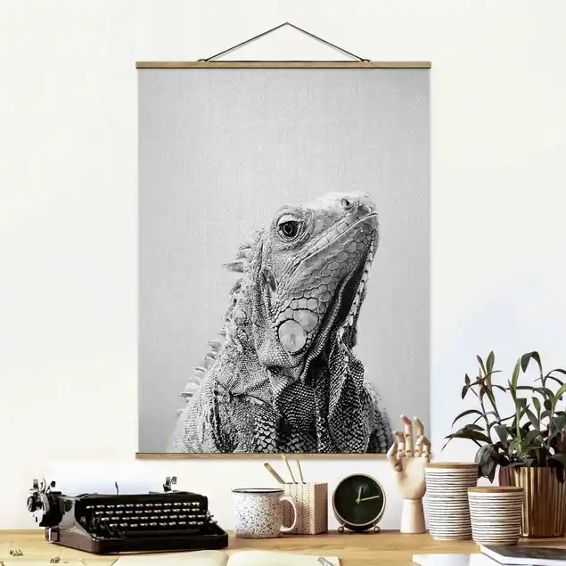 Leguan Louis Schwarz Weiß Stoffbild Kracherpreis