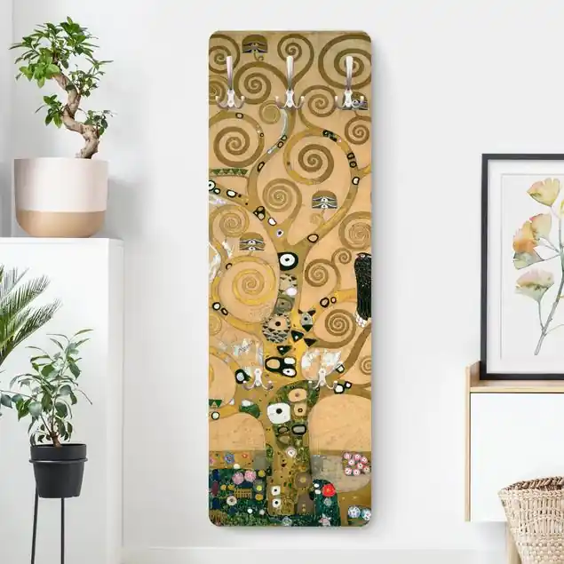 Gustav Klimt - Der Lebensbaum Designpaneel Wandgarderobe • inkl. großes Haken-Set • hergestellt in Deutschland • platzsparend • besonderer Eyecatcher Beliebt