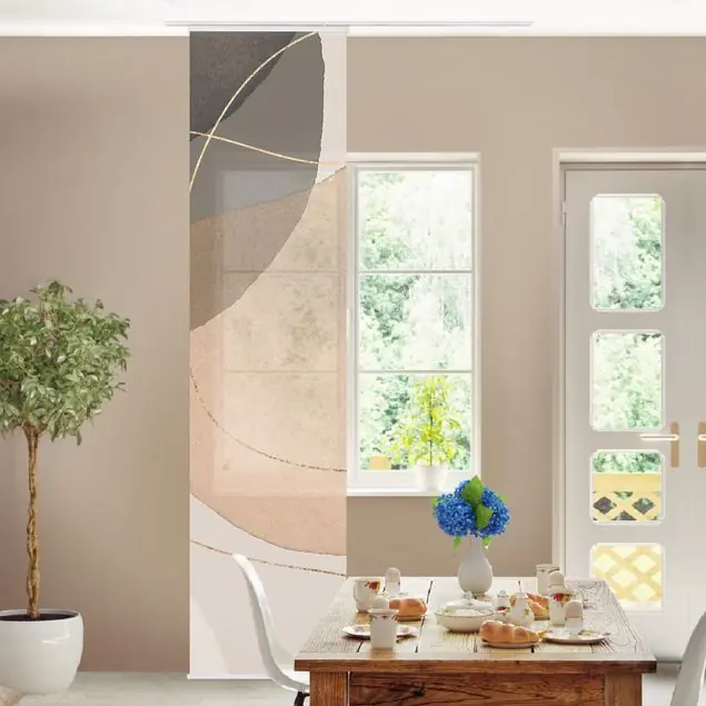 Neu Im Sortiment Verspielte Impressionen in Beige Schiebegardine