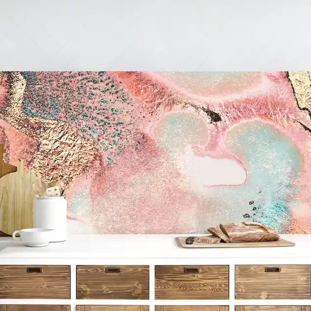 Goldenes Aquarell Rosé                               Küchenrückwand • selbstklebend • Spritzschutz •  wasserfest • glänzend • 0,35 mm • hergestellt in Deutschland Geprüft