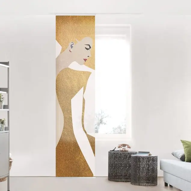 Top-Seller Dame mit Hut in Gold Schiebegardine