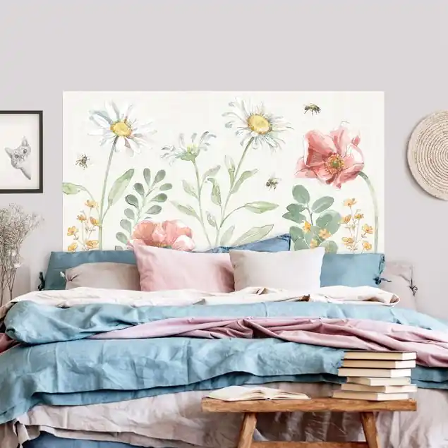 Aquarell Blumenwiese mit Bienen                               Kopfteil Bett Markenware