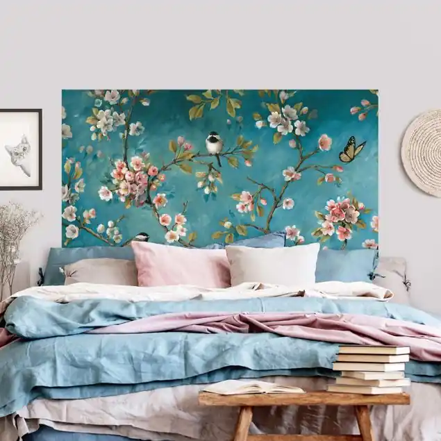 Kirschblütenzweige auf Blau                               Kopfteil Bett Billig